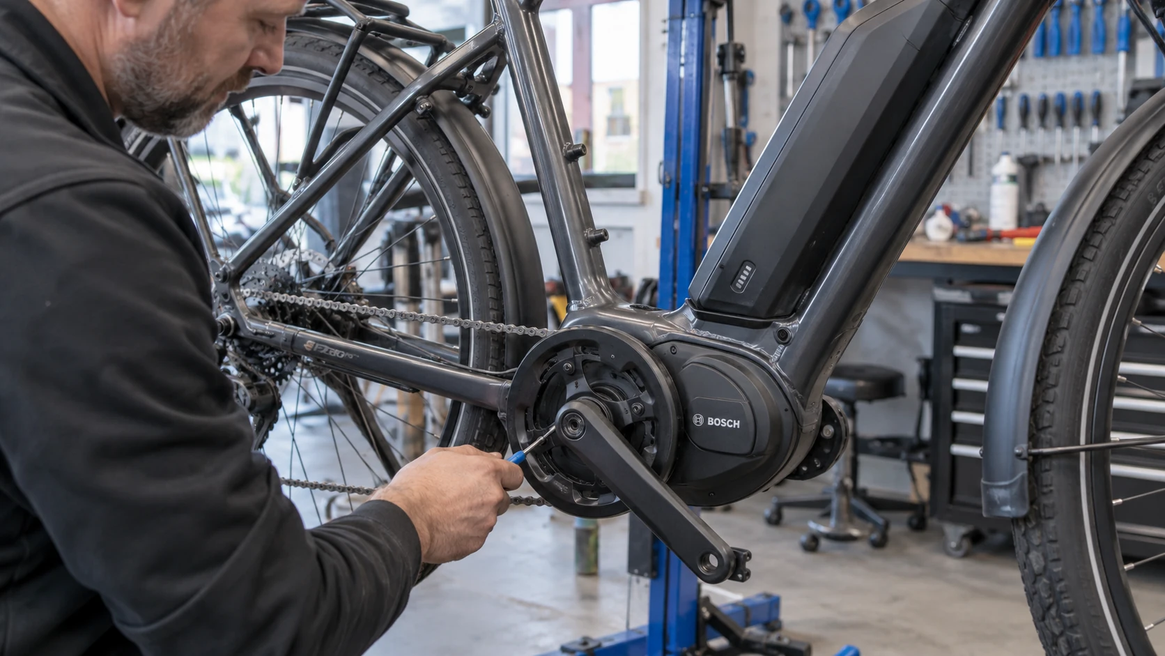 Een elektrische fiets met middenmotor